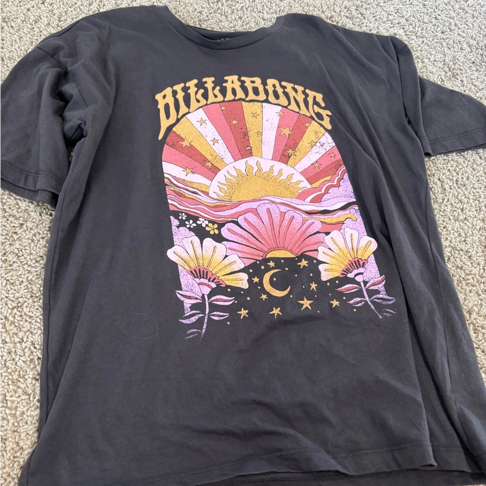 Billabong Black and Pink Short Sleeve Tee with Retro Graphic